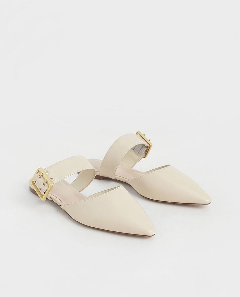 CHARLES & KEITH - Giày đế bệt nữ mũi nhọn Satin Buckle Strap
