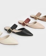 CHARLES & KEITH - Giày đế bệt nữ mũi nhọn Satin Buckle Strap