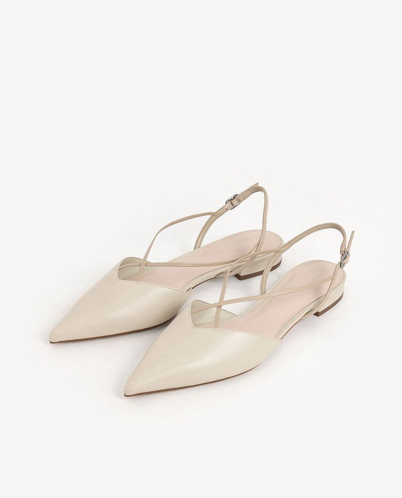 CHARLES & KEITH - Giày đế bệt mũi nhọn dây chéo Strappy Ballerina