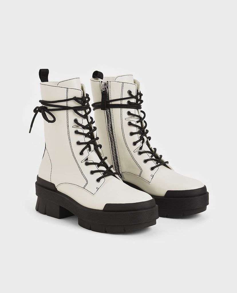 CHARLES & KEITH - Giày boots nữ thắt dây Combat Boots