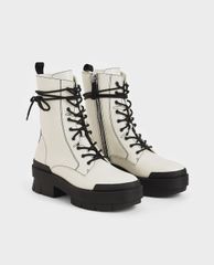 CHARLES & KEITH - Giày boots nữ thắt dây Combat Boots