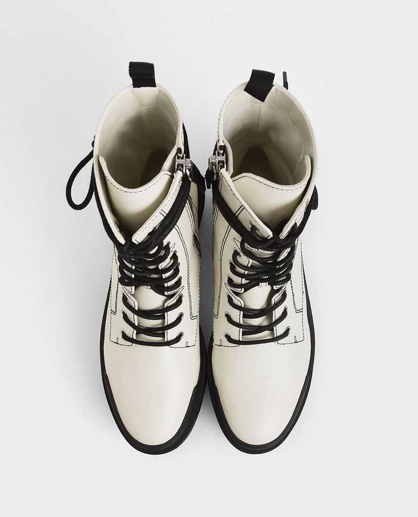 CHARLES & KEITH - Giày boots nữ thắt dây Combat Boots