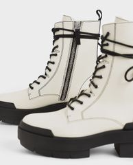 CHARLES & KEITH - Giày boots nữ thắt dây Combat Boots