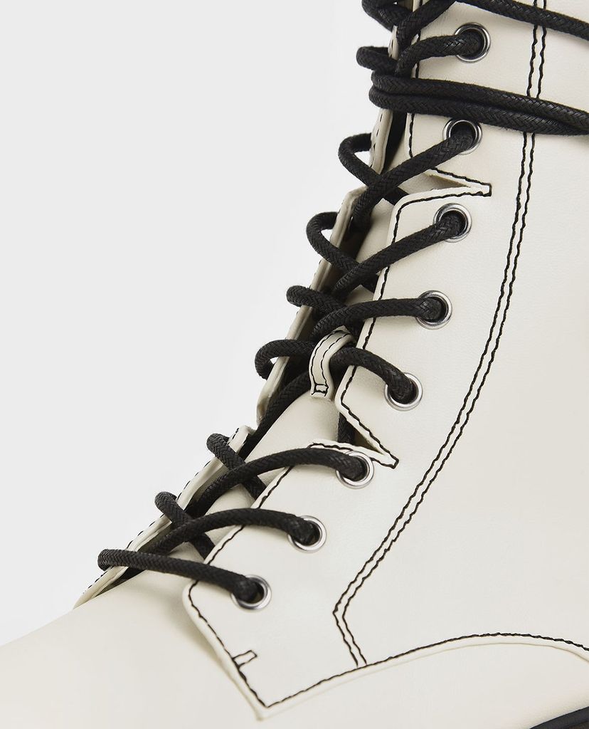 CHARLES & KEITH - Giày boots nữ thắt dây Combat Boots
