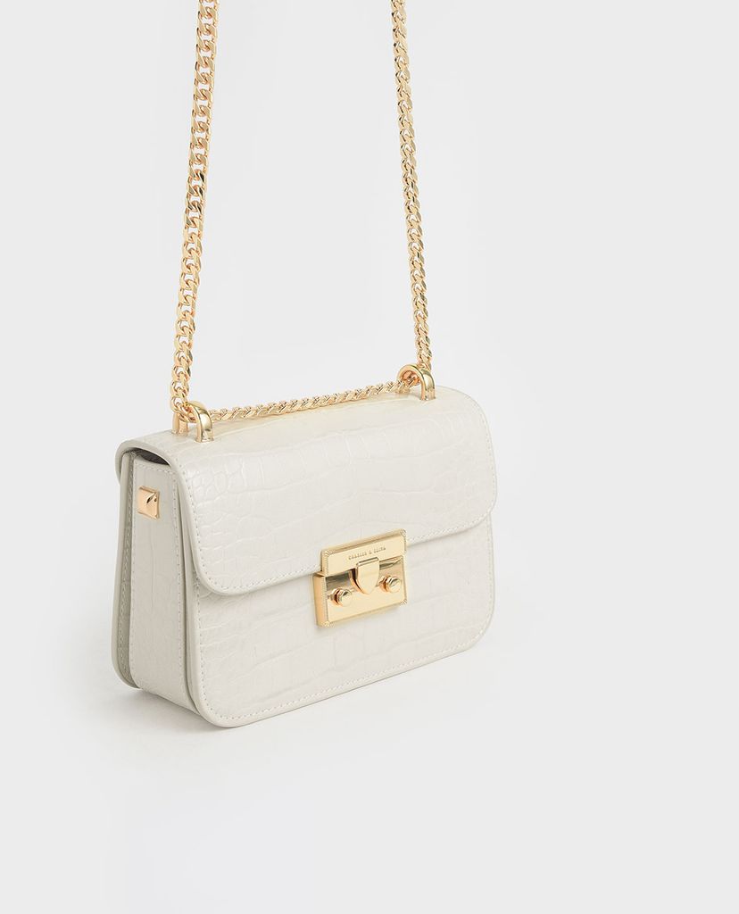 CHARLES & KEITH - Túi đeo chéo chữ nhật Croc Effect Chain Strap