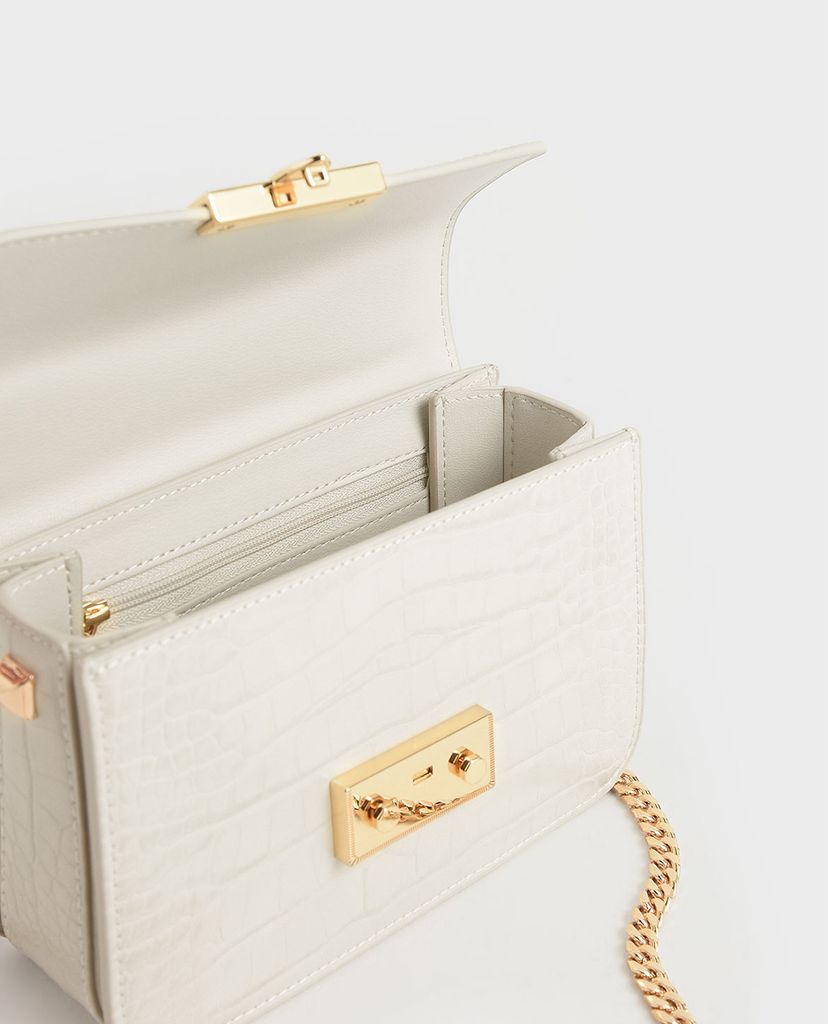 CHARLES & KEITH - Túi đeo chéo chữ nhật Croc Effect Chain Strap