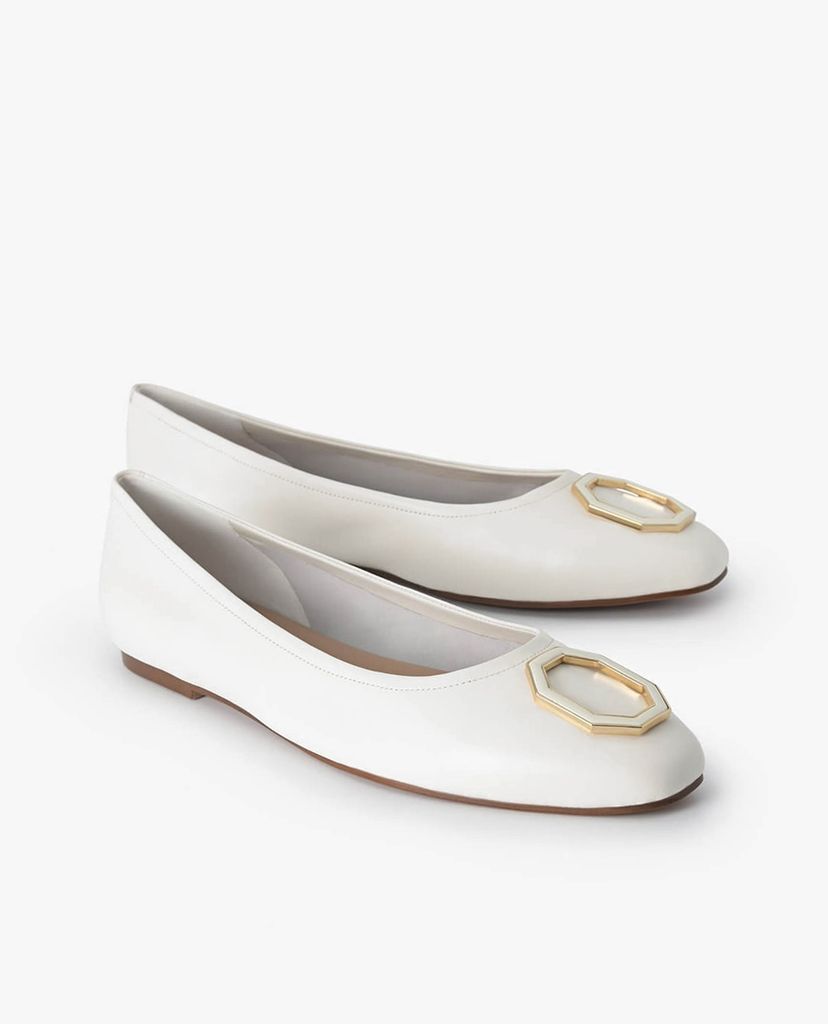 PEDRO - Giày đế bệt nữ mũi tròn Octagon Buckle Ballerina Leather