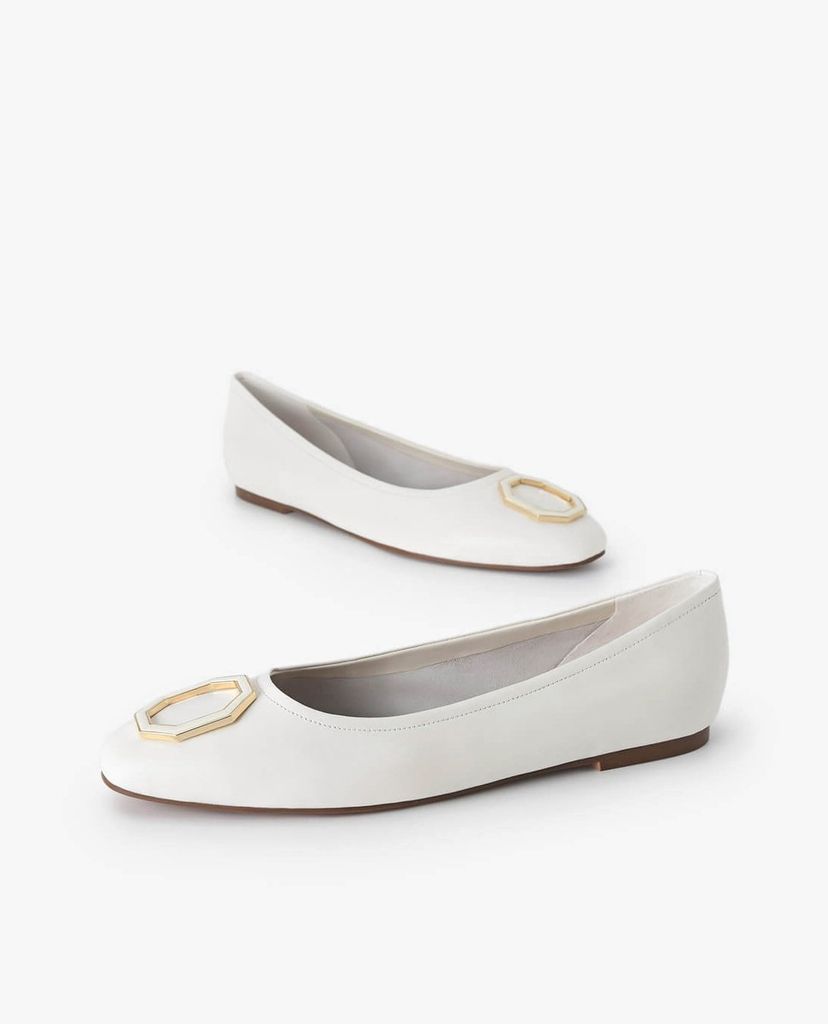 PEDRO - Giày đế bệt nữ mũi tròn Octagon Buckle Ballerina Leather