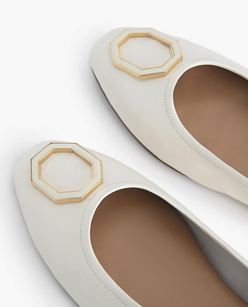 PEDRO - Giày đế bệt nữ mũi tròn Octagon Buckle Ballerina Leather
