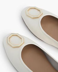 PEDRO - Giày đế bệt nữ mũi tròn Octagon Buckle Ballerina Leather