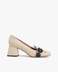 CHARLES & KEITH - Giày cao gót mũi vuông đế trụ Leather Buckle