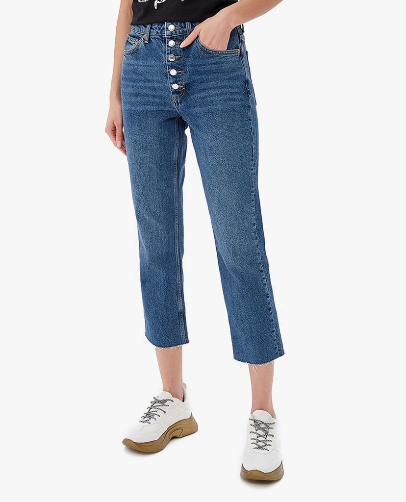 TOPSHOP - Quần jeans nữ lưng cao phối nút kim loại thời trang