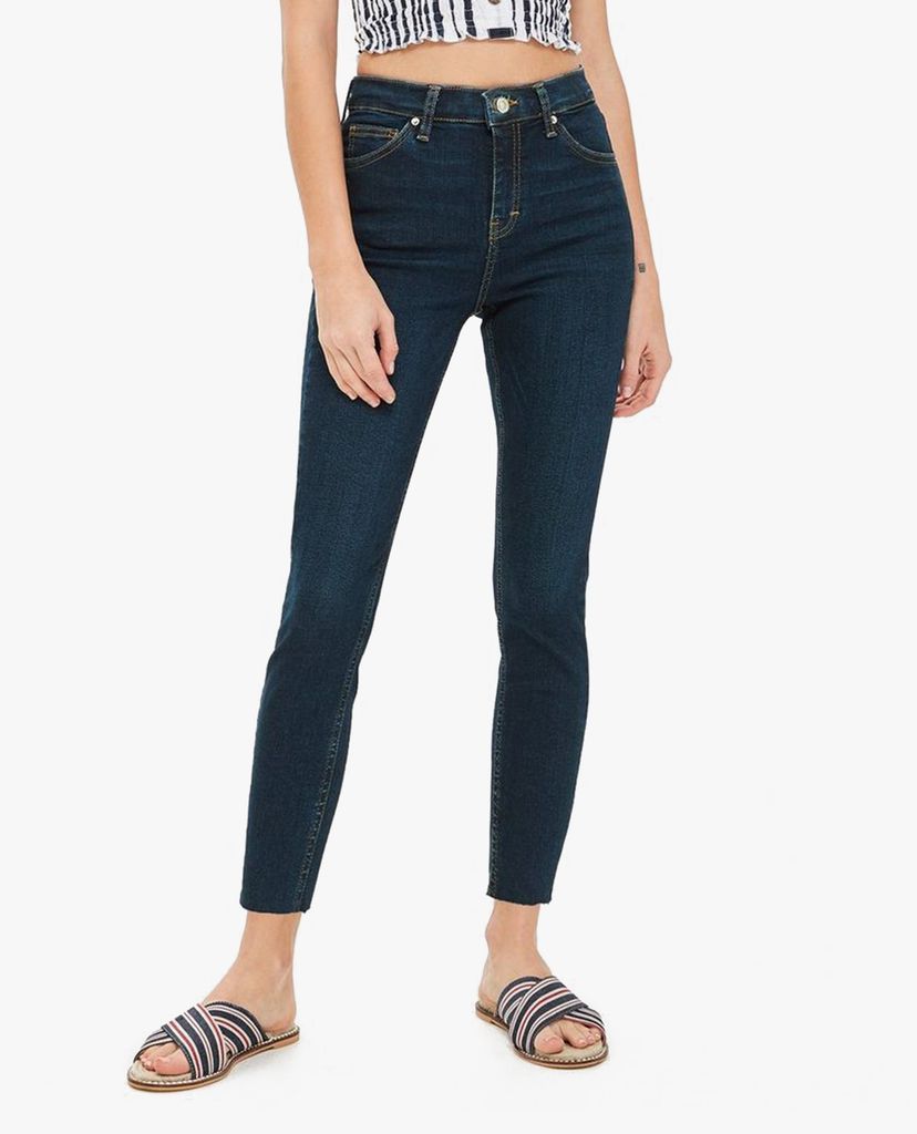 TOPSHOP - Quần jeans nữ lưng cao PETITE Indigo Raw Hem Jamie