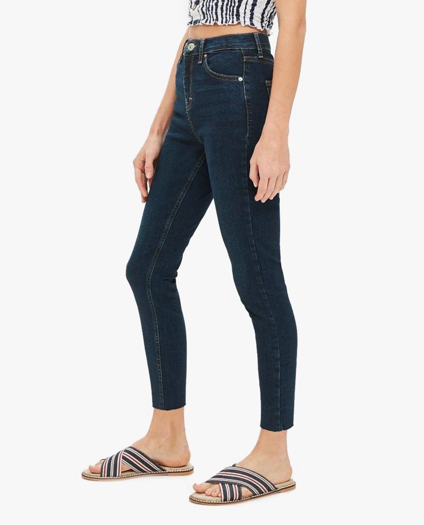 TOPSHOP - Quần jeans nữ lưng cao PETITE Indigo Raw Hem Jamie