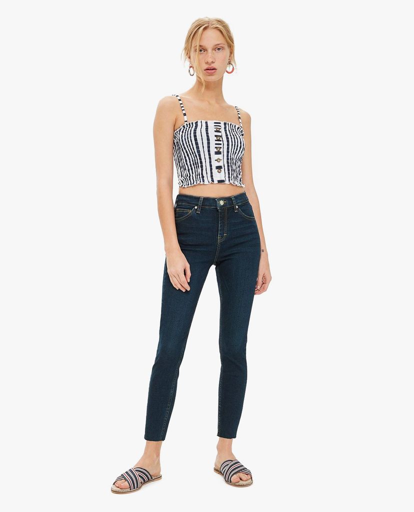 TOPSHOP - Quần jeans nữ lưng cao PETITE Indigo Raw Hem Jamie