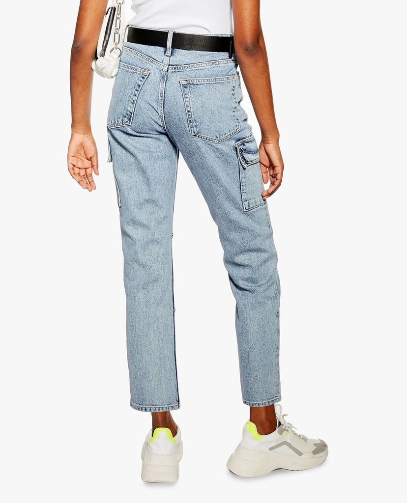 TOPSHOP - Quần jeans nữ lưng cao Bleach Belted Utility Straight