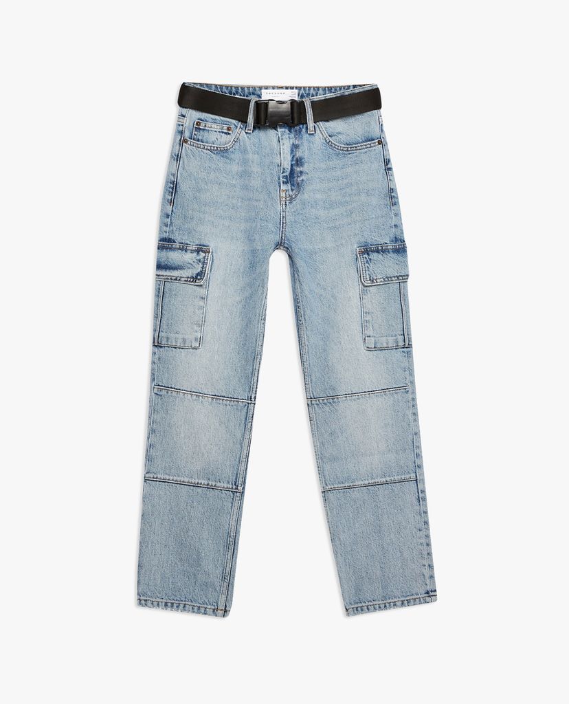 TOPSHOP - Quần jeans nữ lưng cao Bleach Belted Utility Straight