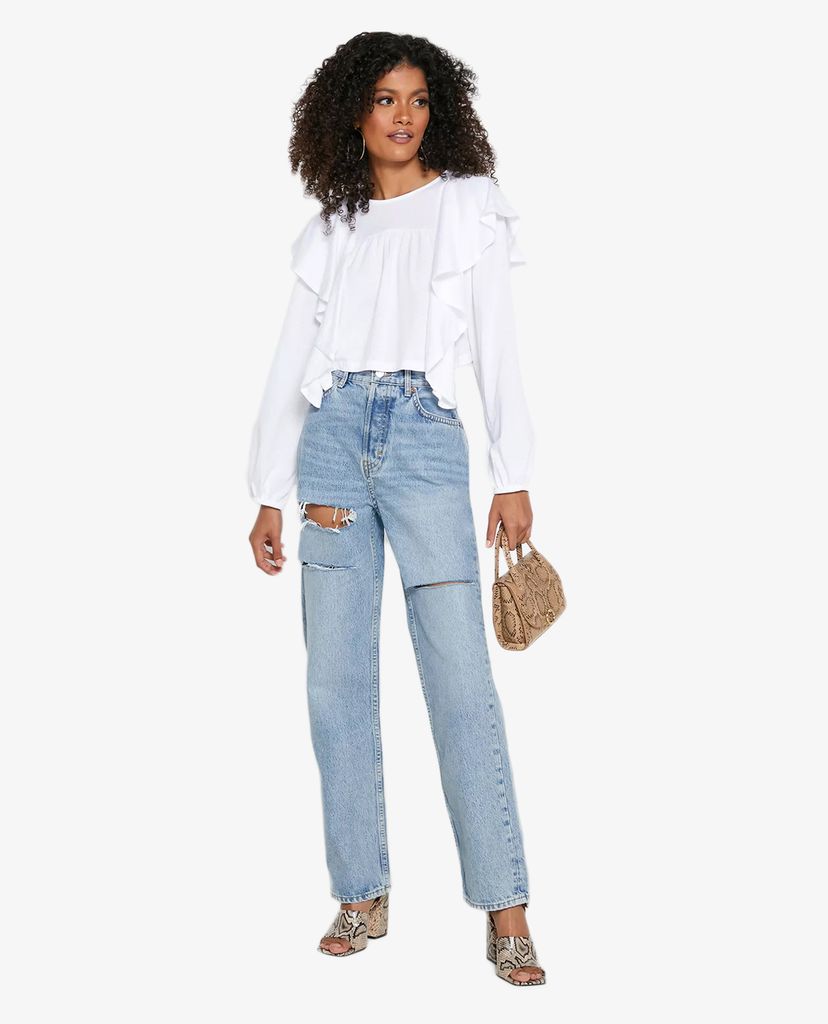 TOPSHOP - Quần jeans nữ lưng cao phom suông rách gối High Waist