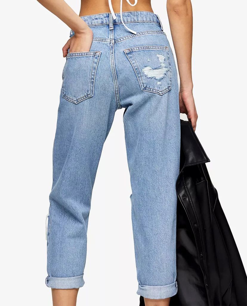 TOPSHOP - Quần jeans nữ ống suông rách gối PETITE Bleach Stone