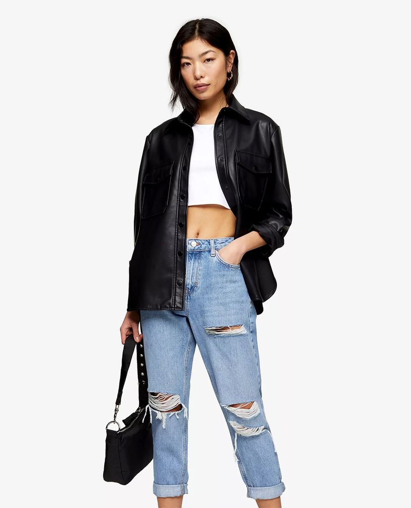 TOPSHOP - Quần jeans nữ ống suông rách gối PETITE Bleach Stone