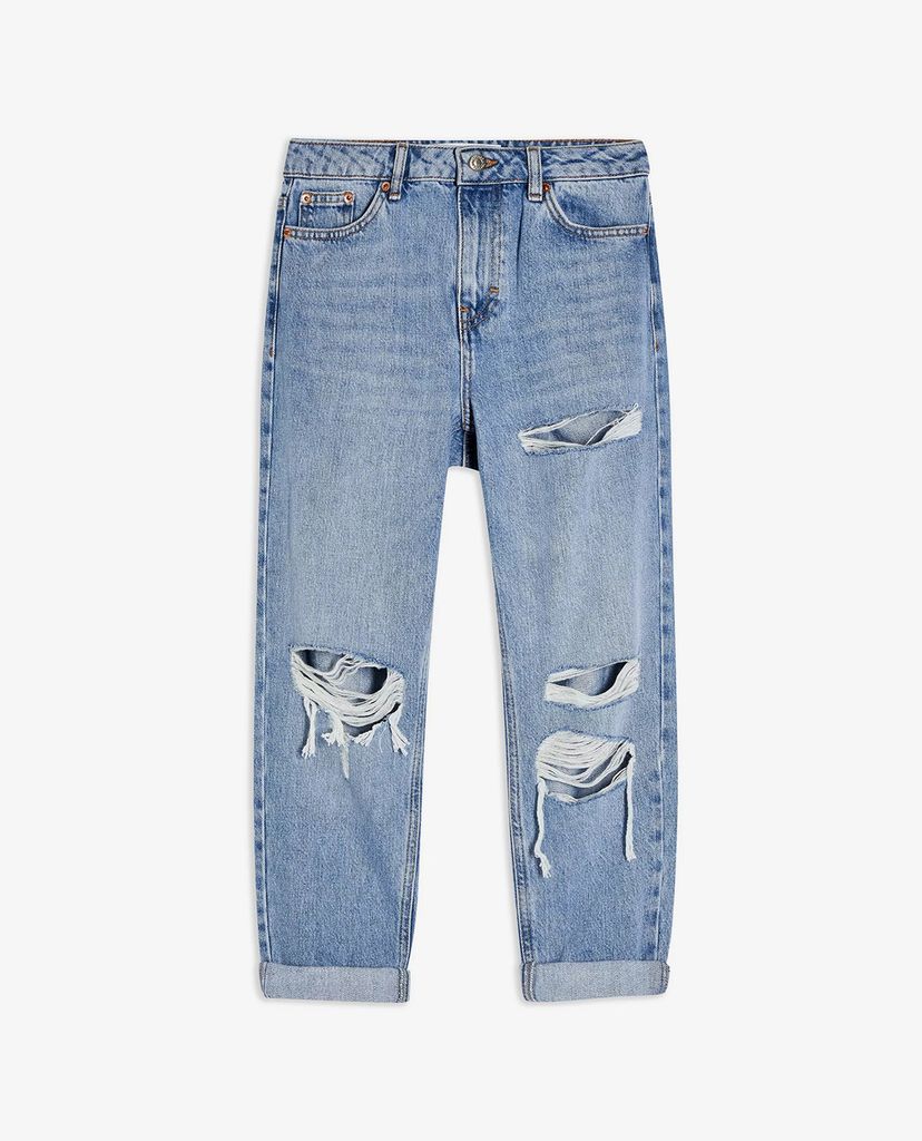 TOPSHOP - Quần jeans nữ ống suông rách gối PETITE Bleach Stone