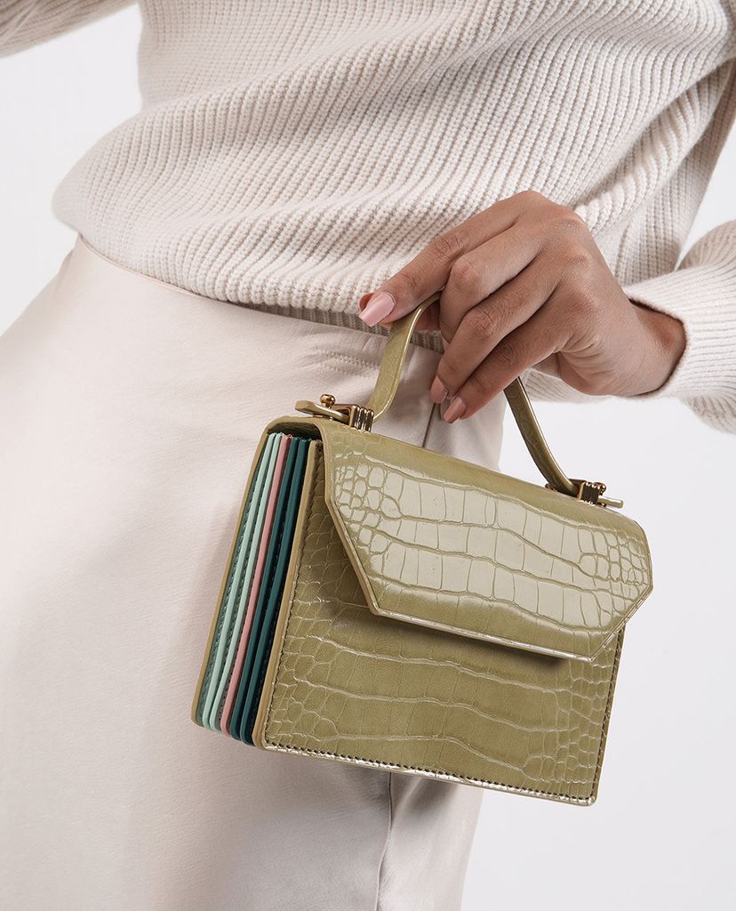 CHARLES & KEITH - Ví cầm tay nữ chữ nhật Croc Effect Mini