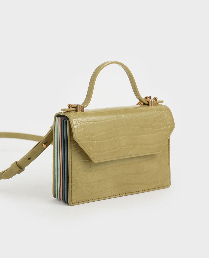 CHARLES & KEITH - Ví cầm tay nữ chữ nhật Croc Effect Mini