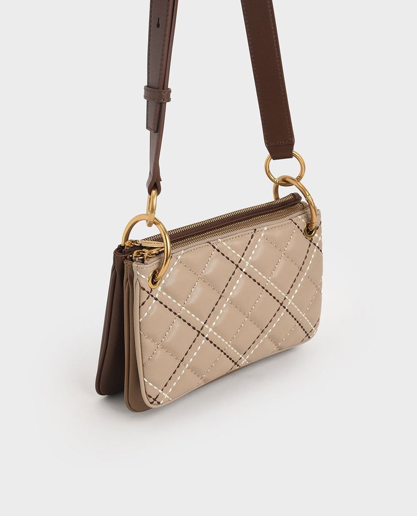 CHARLES & KEITH - Túi đeo chéo nữ tay cầm bằng kim loại thời trang