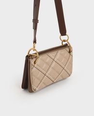 CHARLES & KEITH - Túi đeo chéo nữ tay cầm bằng kim loại thời trang