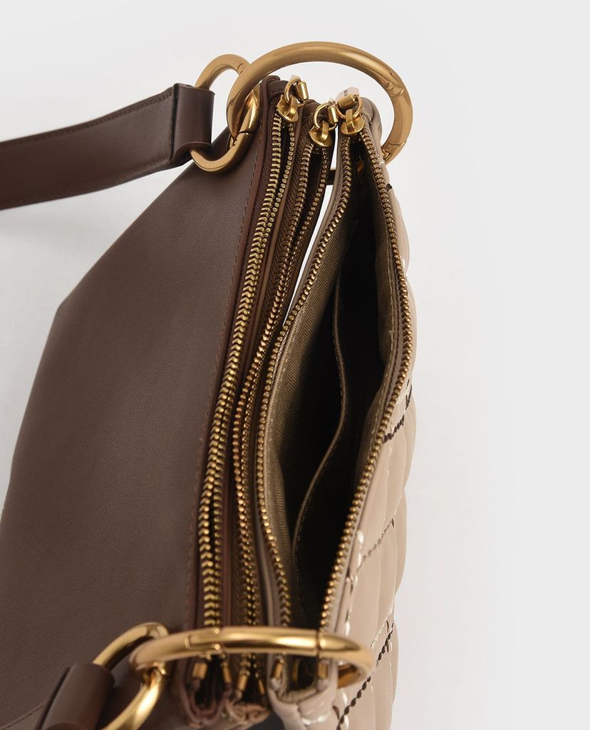 CHARLES & KEITH - Túi đeo chéo nữ tay cầm bằng kim loại thời trang