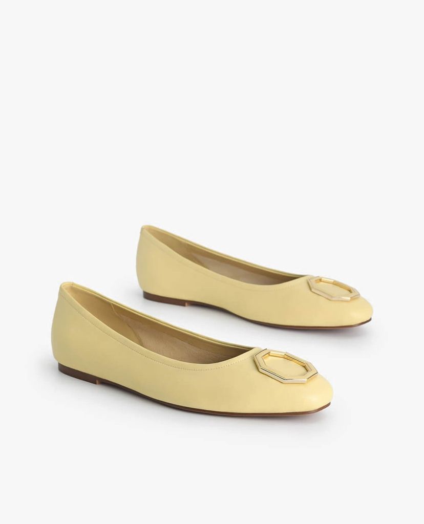 PEDRO - Giày đế bệt nữ mũi tròn Octagon Buckle Ballerina Leather