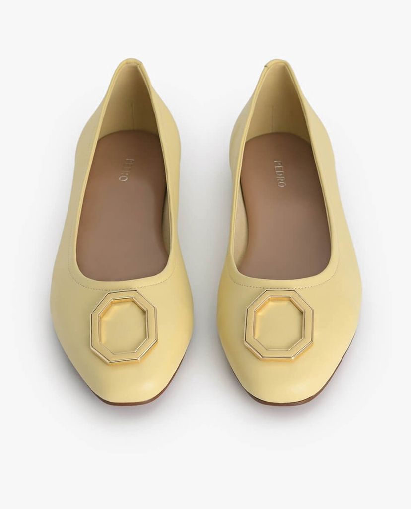 PEDRO - Giày đế bệt nữ mũi tròn Octagon Buckle Ballerina Leather