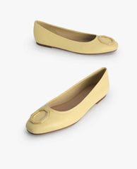 PEDRO - Giày đế bệt nữ mũi tròn Octagon Buckle Ballerina Leather