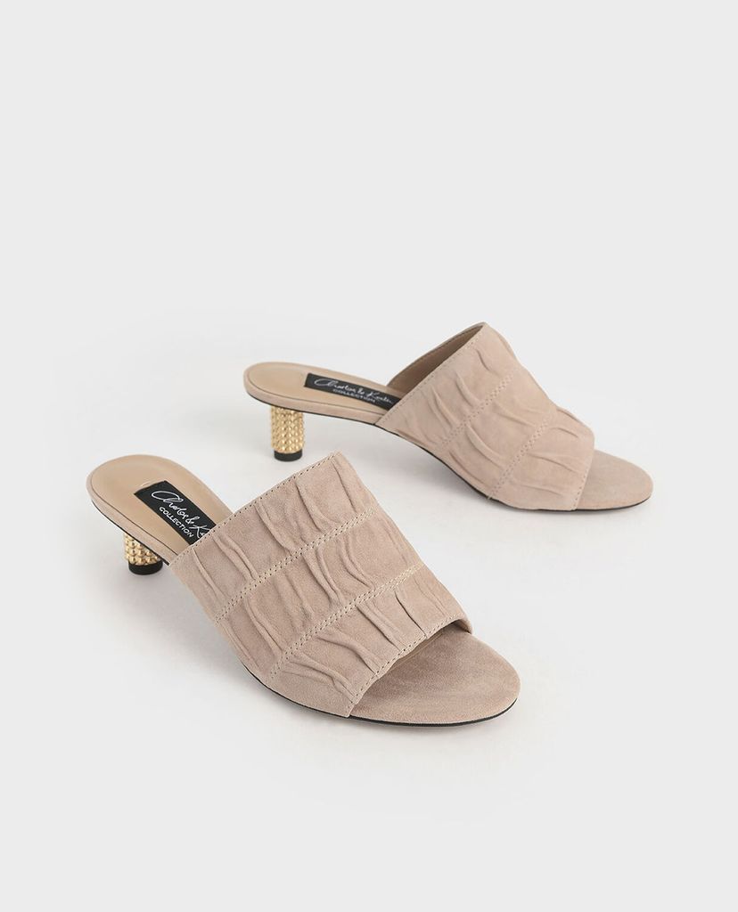 CHARLES & KEITH - Giày cao gót hở mũi Embellished Heel Ruched