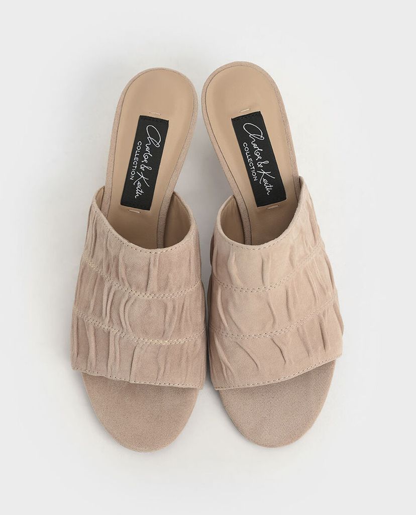 CHARLES & KEITH - Giày cao gót hở mũi Embellished Heel Ruched