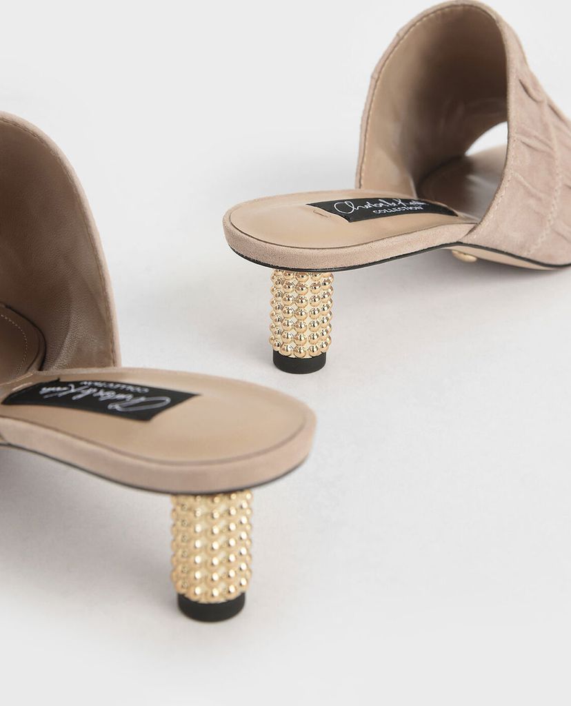 CHARLES & KEITH - Giày cao gót hở mũi Embellished Heel Ruched
