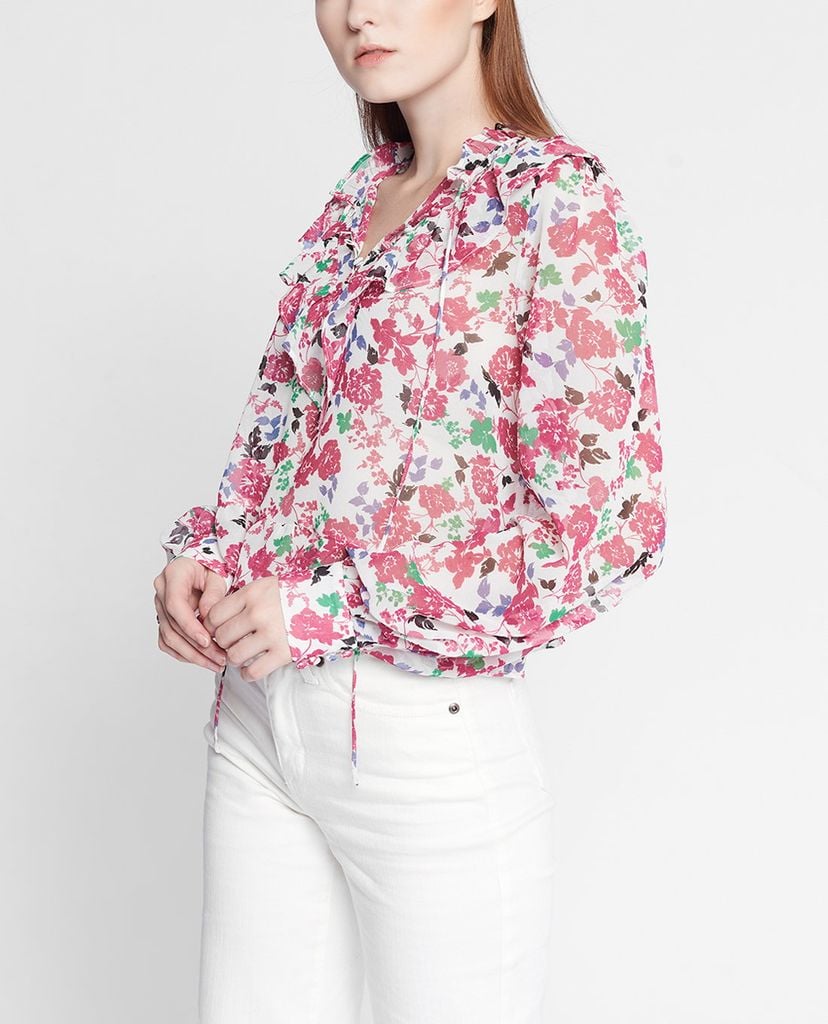 GIGI - Áo kiểu nữ tay dài phom suông Ruffles Shoulder Tied
