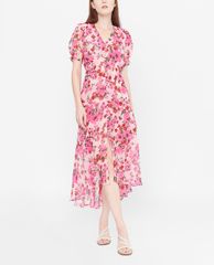 GIGI - Đầm midi cổ V tay ngắn xẻ tà thời trang Floral