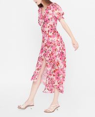 GIGI - Đầm midi cổ V tay ngắn xẻ tà thời trang Floral