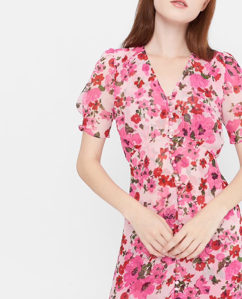 GIGI - Đầm midi cổ V tay ngắn xẻ tà thời trang Floral