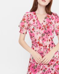 GIGI - Đầm midi cổ V tay ngắn xẻ tà thời trang Floral