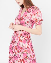 GIGI - Đầm midi cổ V tay ngắn xẻ tà thời trang Floral