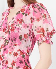 GIGI - Đầm midi cổ V tay ngắn xẻ tà thời trang Floral