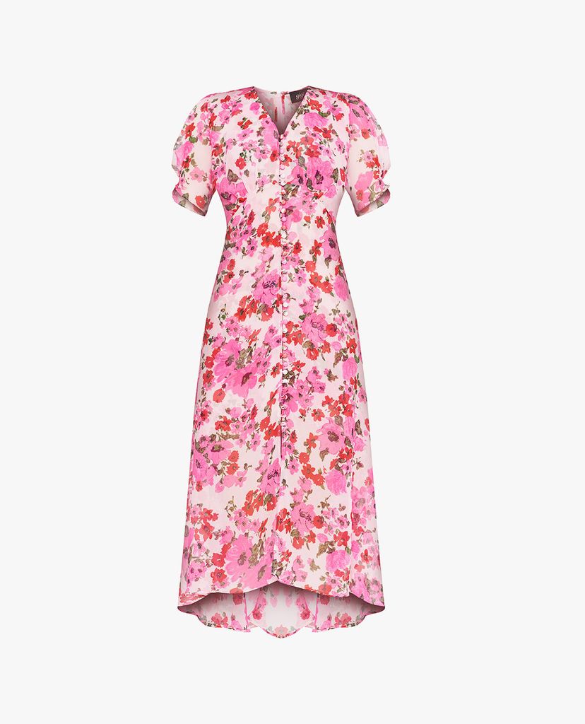 GIGI - Đầm midi cổ V tay ngắn xẻ tà thời trang Floral