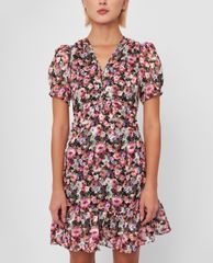GIGI - Đầm mini cổ V tay ngắn Ruched Waist