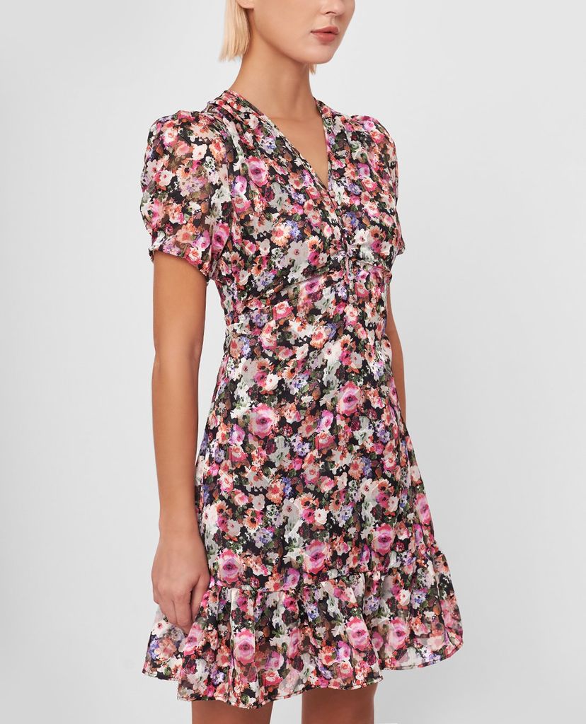 GIGI - Đầm mini cổ V tay ngắn Ruched Waist