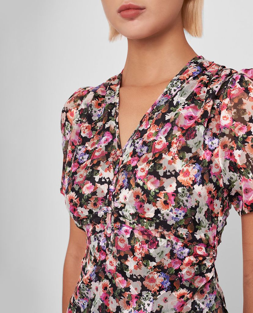 GIGI - Đầm mini cổ V tay ngắn Ruched Waist
