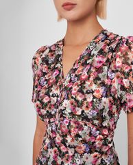 GIGI - Đầm mini cổ V tay ngắn Ruched Waist