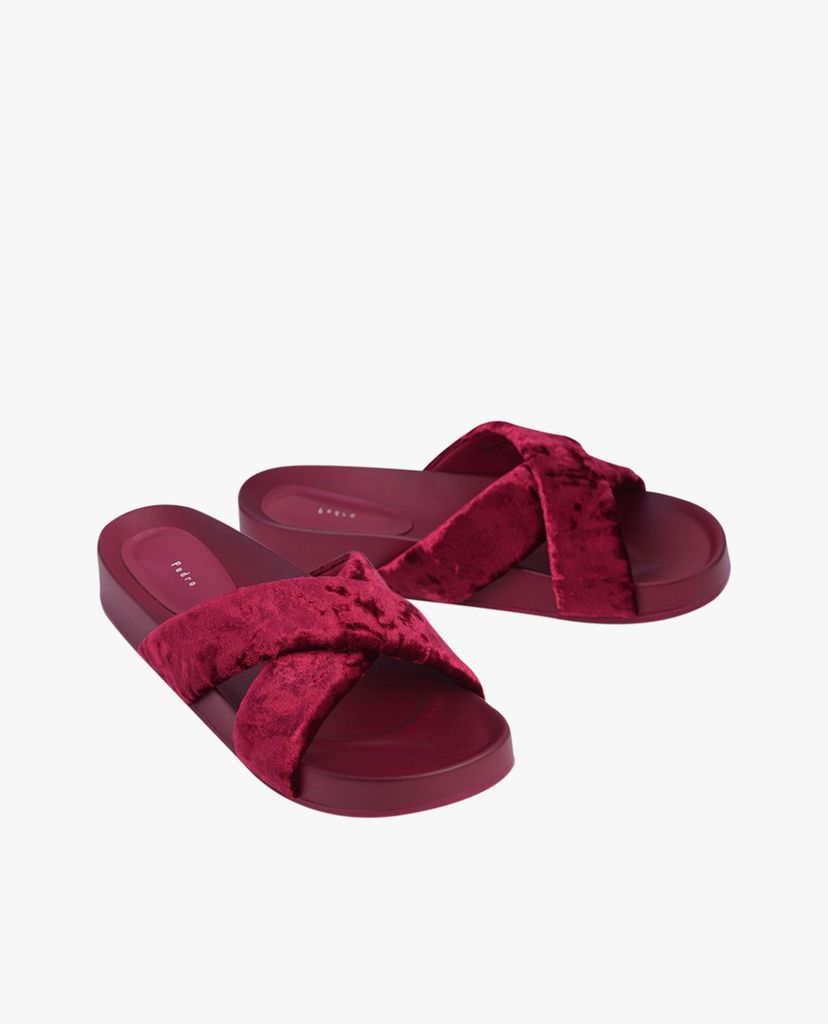 Dép nữ đế bằng Velvet Crossband