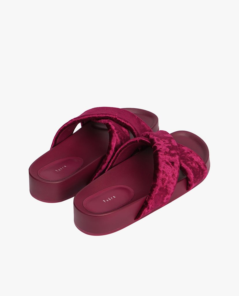 Dép nữ đế bằng Velvet Crossband